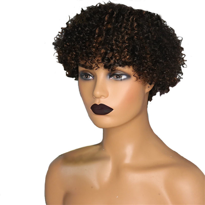 Marron clair afro bouclée Perruque cuticule alignée courte Perruque à cheveux humains à coupe de fées