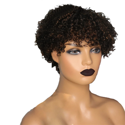 Marron clair afro bouclée Perruque cuticule alignée courte Perruque à cheveux humains à coupe de fées