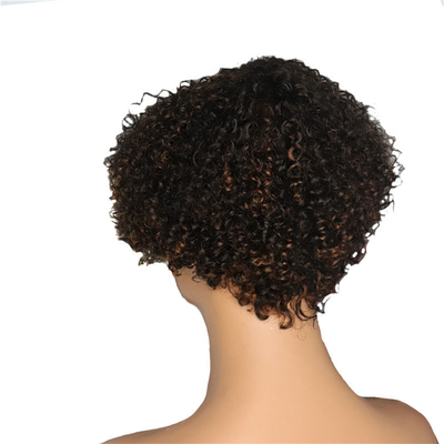 Marron clair afro bouclée Perruque cuticule alignée courte Perruque à cheveux humains à coupe de fées