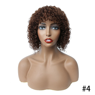 Marron clair afro bouclée Perruque cuticule alignée courte Perruque à cheveux humains à coupe de fées