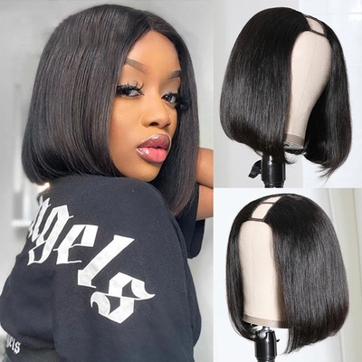 Perruvien Bob Perruques pour femmes noires Couleur noire Remy Natural Bone Droite U Partie Perruque longue
