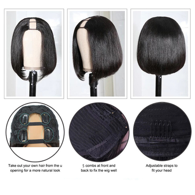 Perruvien Bob Perruques pour femmes noires Couleur noire Remy Natural Bone Droite U Partie Perruque longue