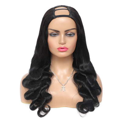 150% Densité Brésilienne Remy Corps Vagues Cheveux U Partie Perruques Moyen ouvert pour les femmes noires