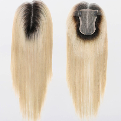 Soie Base Européenne Cendre Blonde Droite Clip Sur Cheveux Humains Topper Avec Lacet HD Pour Les Femmes