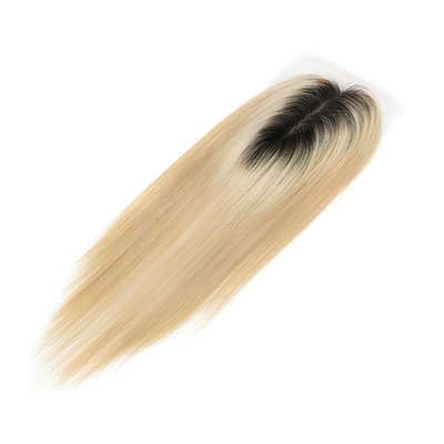 Soie Base Européenne Cendre Blonde Droite Clip Sur Cheveux Humains Topper Avec Lacet HD Pour Les Femmes