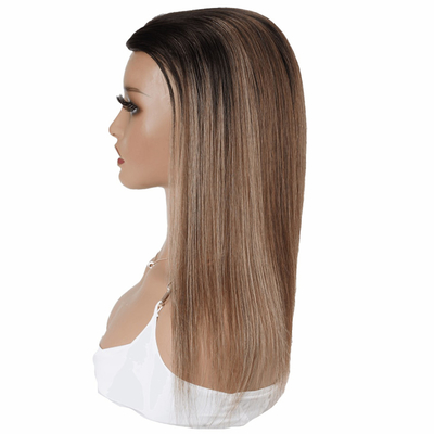 8-22 pouces longueur dentelle attachée à la main avant et trame creuse filet creux brun balayage cheveux humains