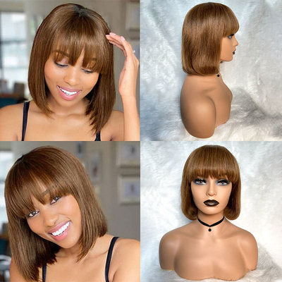 Cheveux brésiliens courts, cheveux humains vierges, bob, perruques à poings, cheveux Remy, taille moyenne, casquette.