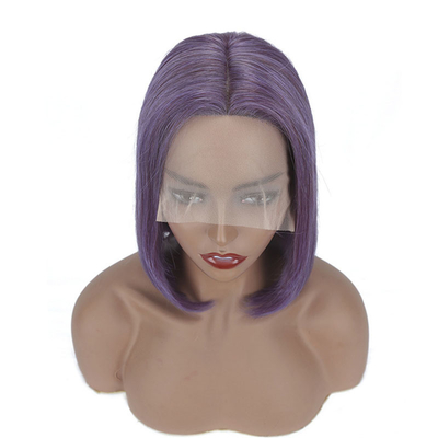 Couleur violette fumée courte bob perruque droite HD dentelle cheveux humains frontaux pour les femmes noires