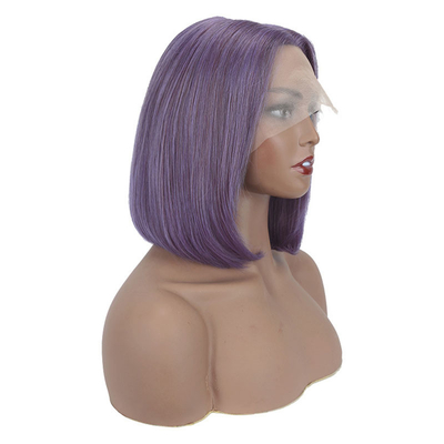 Couleur violette fumée courte bob perruque droite HD dentelle cheveux humains frontaux pour les femmes noires