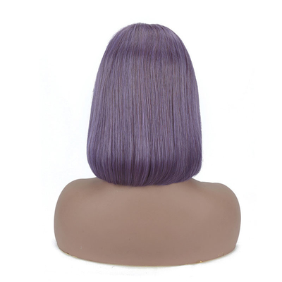 Couleur violette fumée courte bob perruque droite HD dentelle cheveux humains frontaux pour les femmes noires