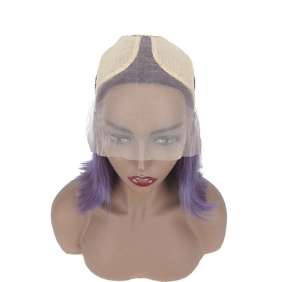 Couleur violette fumée courte bob perruque droite HD dentelle cheveux humains frontaux pour les femmes noires