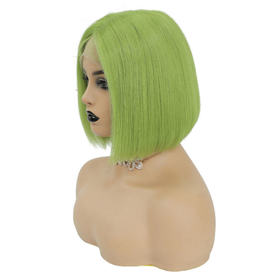Couleur verte cheveux humains brésiliens courts bob perruques 10 pouces avec cheveux de bébé et HD dentelle frontale
