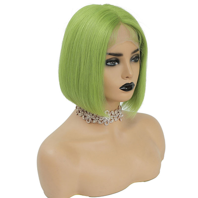 Couleur verte cheveux humains brésiliens courts bob perruques 10 pouces avec cheveux de bébé et HD dentelle frontale