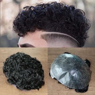 Coupe complète 100% coupe vierge coiffure alignée Afro Toupee pour hommes noirs
