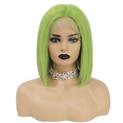 100% cheveux humains brésiliens HD dentelle frontale 8A 10A 12A courte bob vert perruque avec dentelle suisse