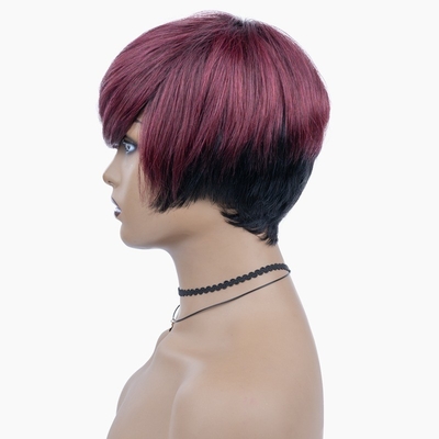 6 pouces d'été en HD Suisse dentelle vierge brune Cheveux humains soyeux droits courts Perruque Pixie coupé Perruques pour les femmes noires
