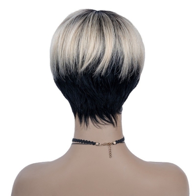 6 pouces d'été en HD Suisse dentelle vierge brune Cheveux humains soyeux droits courts Perruque Pixie coupé Perruques pour les femmes noires