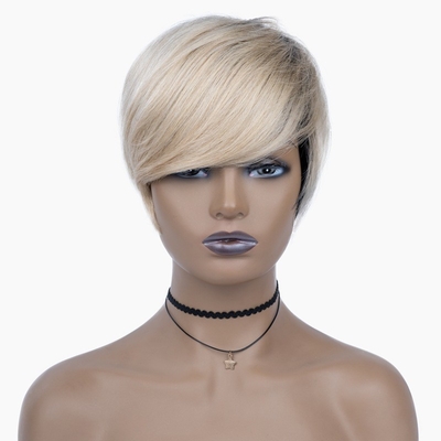 Perruque pour cheveux humains fabriquée à la machine T1B 613 Couleur blonde Perruques courtes et droites pour femmes noires