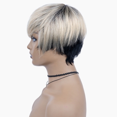 Perruque pour cheveux humains fabriquée à la machine T1B 613 Couleur blonde Perruques courtes et droites pour femmes noires