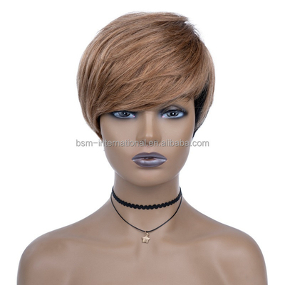 T1B/27 Couleur Pré-pluqué Cheveux courts humains Perruques pour femmes noires Coupe Pixie brésilienne