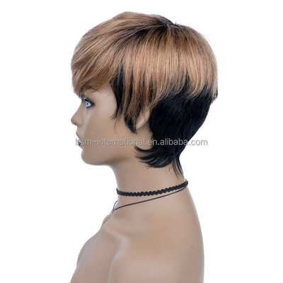 T1B/27 Couleur Pré-pluqué Cheveux courts humains Perruques pour femmes noires Coupe Pixie brésilienne
