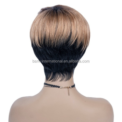 T1B/27 Couleur Pré-pluqué Cheveux courts humains Perruques pour femmes noires Coupe Pixie brésilienne