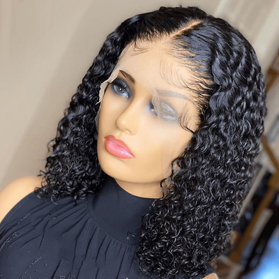 Cheveux Remy 180% Densité Afro Kinky Bouclée 4*4/13*4/13*6 dentelle Frontale BOB Perruques pour femmes noires 250g-450g