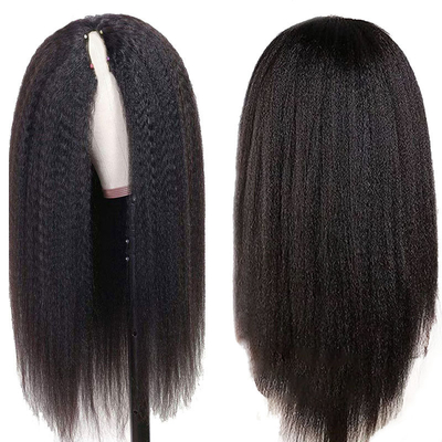 Perruques Longueur V Partie sans colle Afro Kinky Cheveux humains droits Perruque 250% Densité