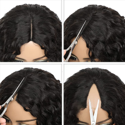 Coupe courte de mode 2022 Cuticule de vague d'eau alignée en V-partie sans dentelle Perruque de cheveux humains