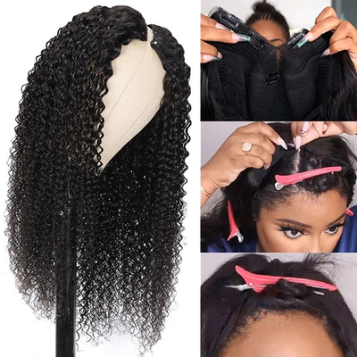 8-32 pouces V Partie Perruque Cheveux humains Burmese de cheveux bruts pour la coiffure naturelle et le look bouclée Kinky