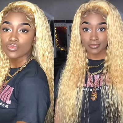 Cheveux de qualité Remy Cheveux italiens Longs bouclés Transparent dentelle Front 613 Blonde Cheveux humains Perruques