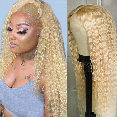 Cheveux de qualité Remy Cheveux italiens Longs bouclés Transparent dentelle Front 613 Blonde Cheveux humains Perruques