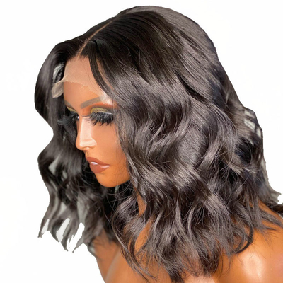 Courte longueur Marron clair dentelle avant Cheveux humains Océan Corps vague Bob Perruque pour femmes noires