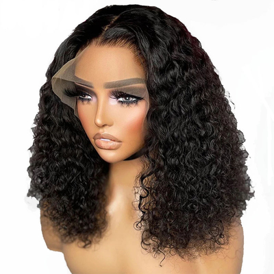 Courte longueur Marron clair dentelle avant Cheveux humains Océan Corps vague Bob Perruque pour femmes noires