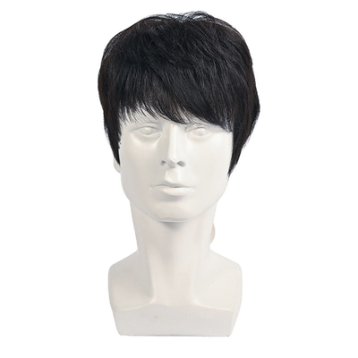 150% de densité naturelle Noir cheveux courts humains Perruque pour hommes Couche de cheveux complets de remplacement