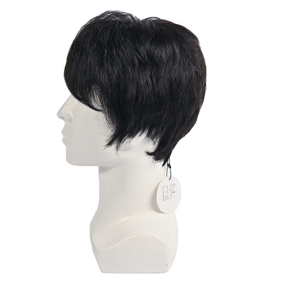150% de densité naturelle Noir cheveux courts humains Perruque pour hommes Couche de cheveux complets de remplacement