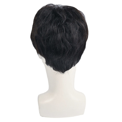 150% de densité naturelle Noir cheveux courts humains Perruque pour hommes Couche de cheveux complets de remplacement