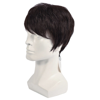 150% de densité naturelle Noir cheveux courts humains Perruque pour hommes Couche de cheveux complets de remplacement