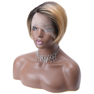 Longue Viêt-namée Vierge Vierge HD 13x1 T Partie dentelle Front Pixie Coupe de cheveux humains Perruques Ombre Brun