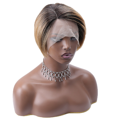 Longue Viêt-namée Vierge Vierge HD 13x1 T Partie dentelle Front Pixie Coupe de cheveux humains Perruques Ombre Brun