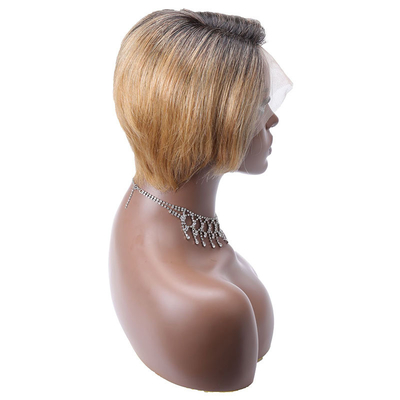Longue Viêt-namée Vierge Vierge HD 13x1 T Partie dentelle Front Pixie Coupe de cheveux humains Perruques Ombre Brun