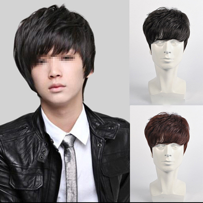 Cheveux brésiliens doux et brillants coupure courte tête pleine masculine perruques noires avec scalp naturel