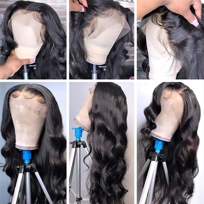 Cheveux vierges Perruque frontale avec ouvertures en dentelle suisse et cheveux indiens bruts