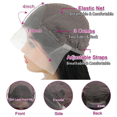 Cheveux vierges Perruque frontale avec ouvertures en dentelle suisse et cheveux indiens bruts