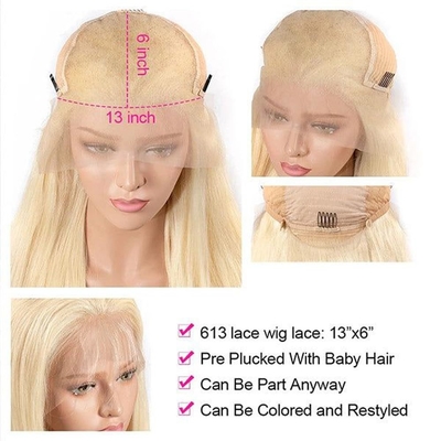 Cheveux chinois 613 Blonde 13X6 Hd Full Lace Frontale Cheveux humains bruts Perruque avec cheveux de bébé