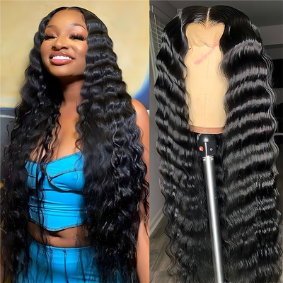30 pouces d'eau profonde vague de corps vague 4x4 HD transparente dentelle frontale de cheveux humains bruts perruque pour les femmes noires