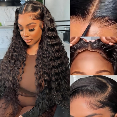 30 pouces d'eau profonde vague de corps vague 4x4 HD transparente dentelle frontale de cheveux humains bruts perruque pour les femmes noires