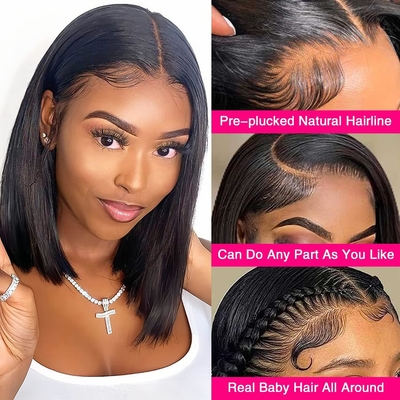 Cheveux brésiliens courts bob transparent bob perruques Hd dentelle avant perruques de cheveux humains 8-14 pouces