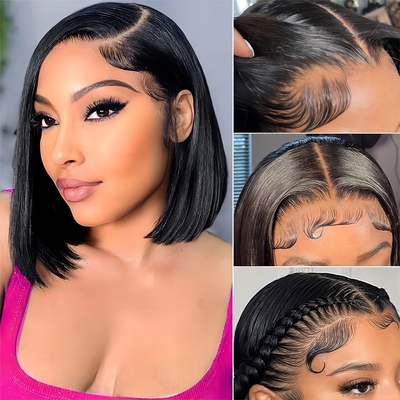 Cheveux brésiliens courts bob transparent bob perruques Hd dentelle avant perruques de cheveux humains 8-14 pouces