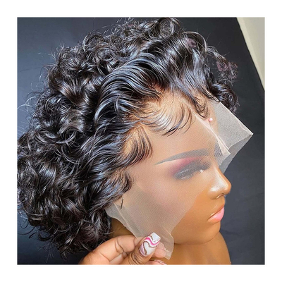 Des perruques de cheveux humains de 8 pouces 360 dentelles à l'avant Des boucles de pixie Perruque pour les cheveux doux et brillants